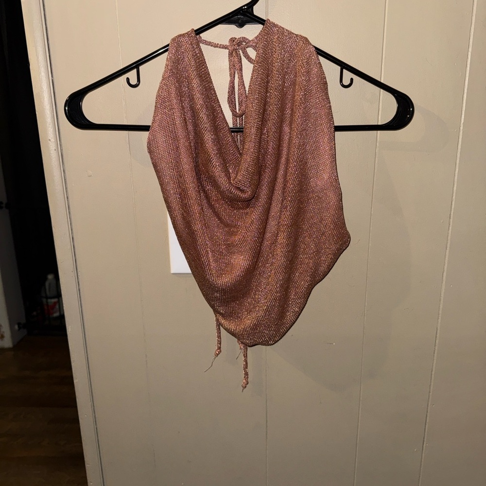 Windsor Metallic Copper Halter Crop Top